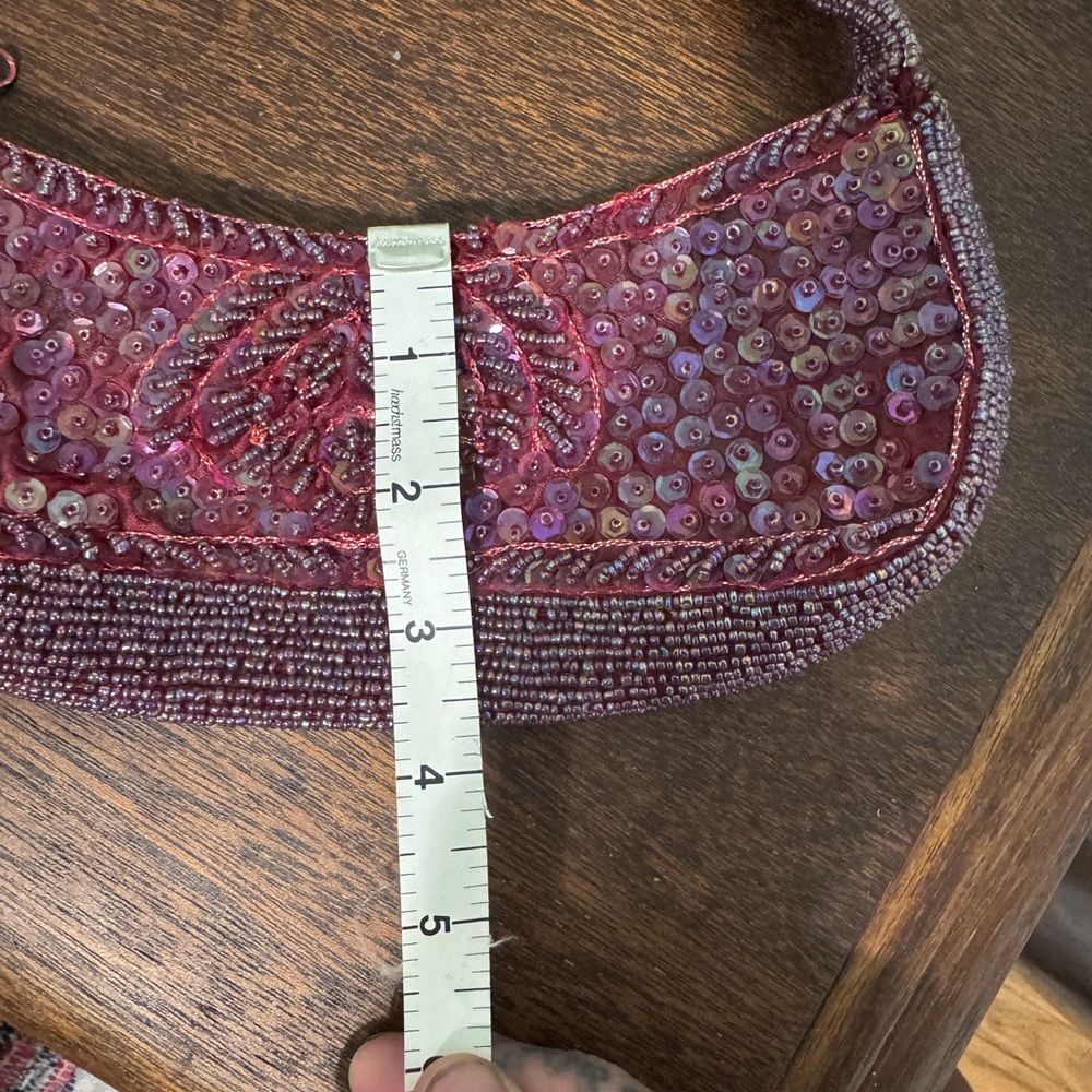 Vintage Y2K Burgandy Beaded & Sequined Hand Bag Made in India By Purva Zip Top - Picture 11 of 13